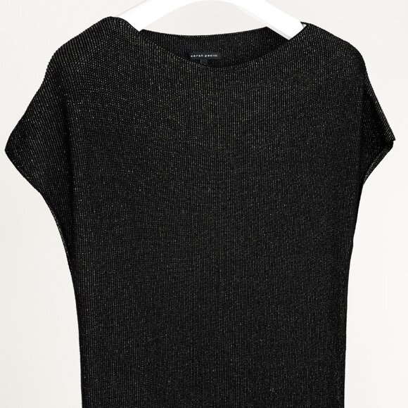 Sarah Pacini Black Metallic Knit Cap-Sleeve Tunic - Picture 3 of 8